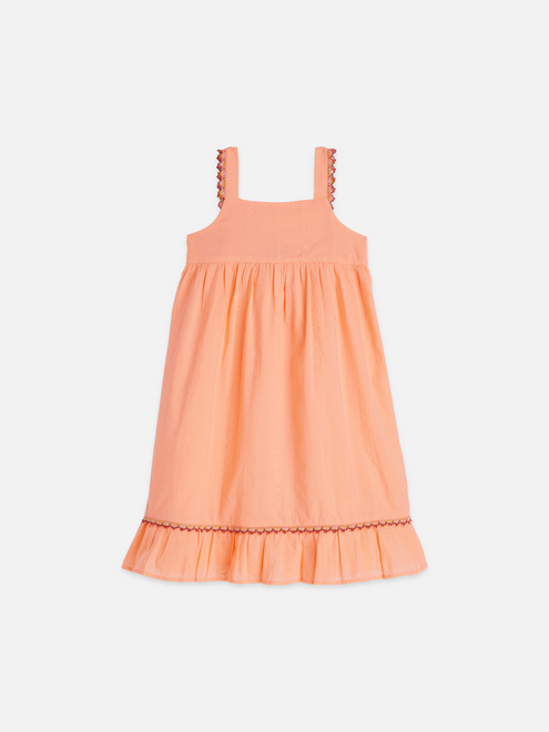 Robe bretelles en coton brodé à rayures pour fille