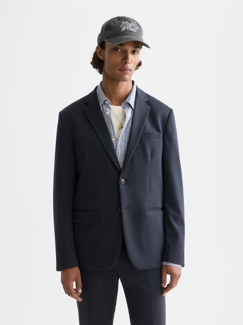 Taillierter Blazer mit fallendem Revers aus garngefärbtem Jersey im Regular Fit