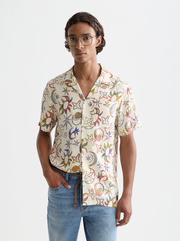Chemise imprimée à manches courtes en viscose