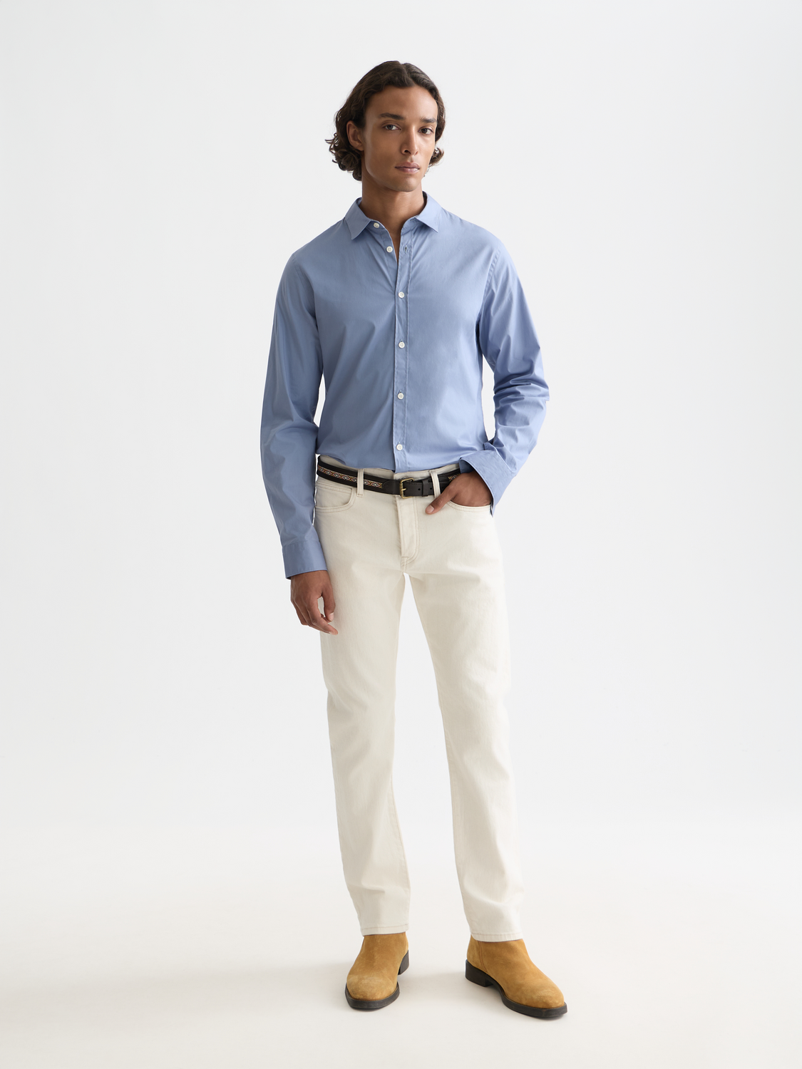 Chemise ajustée en popeline de coton uni saisonnier