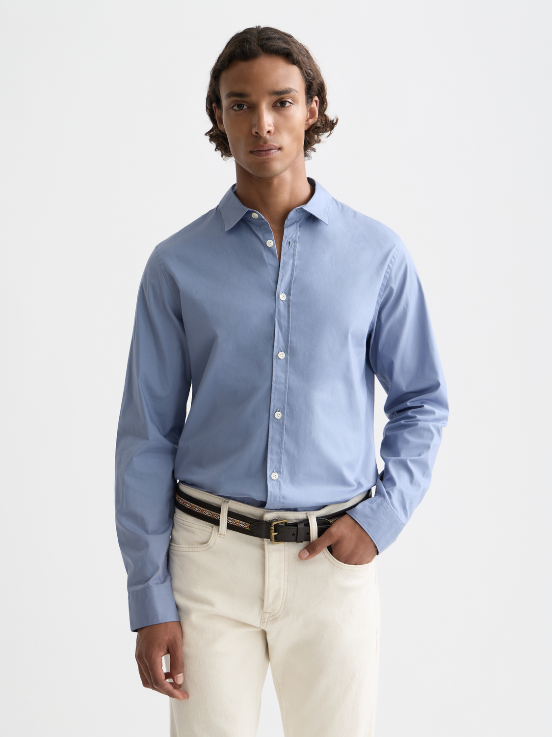 Chemise ajustée en popeline de coton uni saisonnier