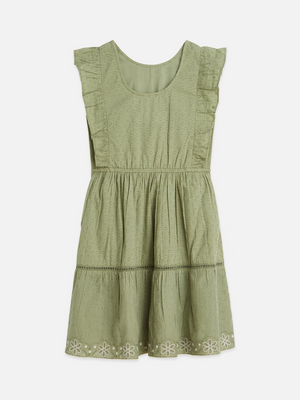 Robe en coton jacquard brodée à ourlet clip pour fille