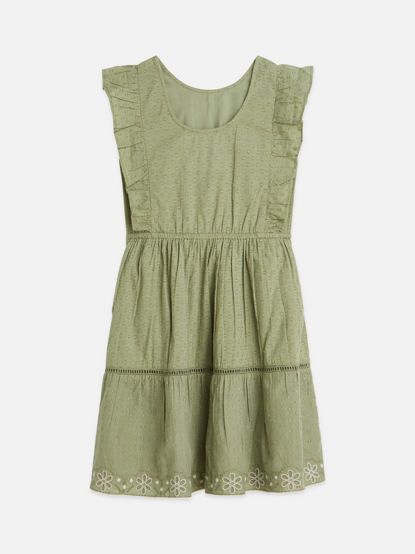 Robe en coton jacquard brodée à ourlet clip pour fille