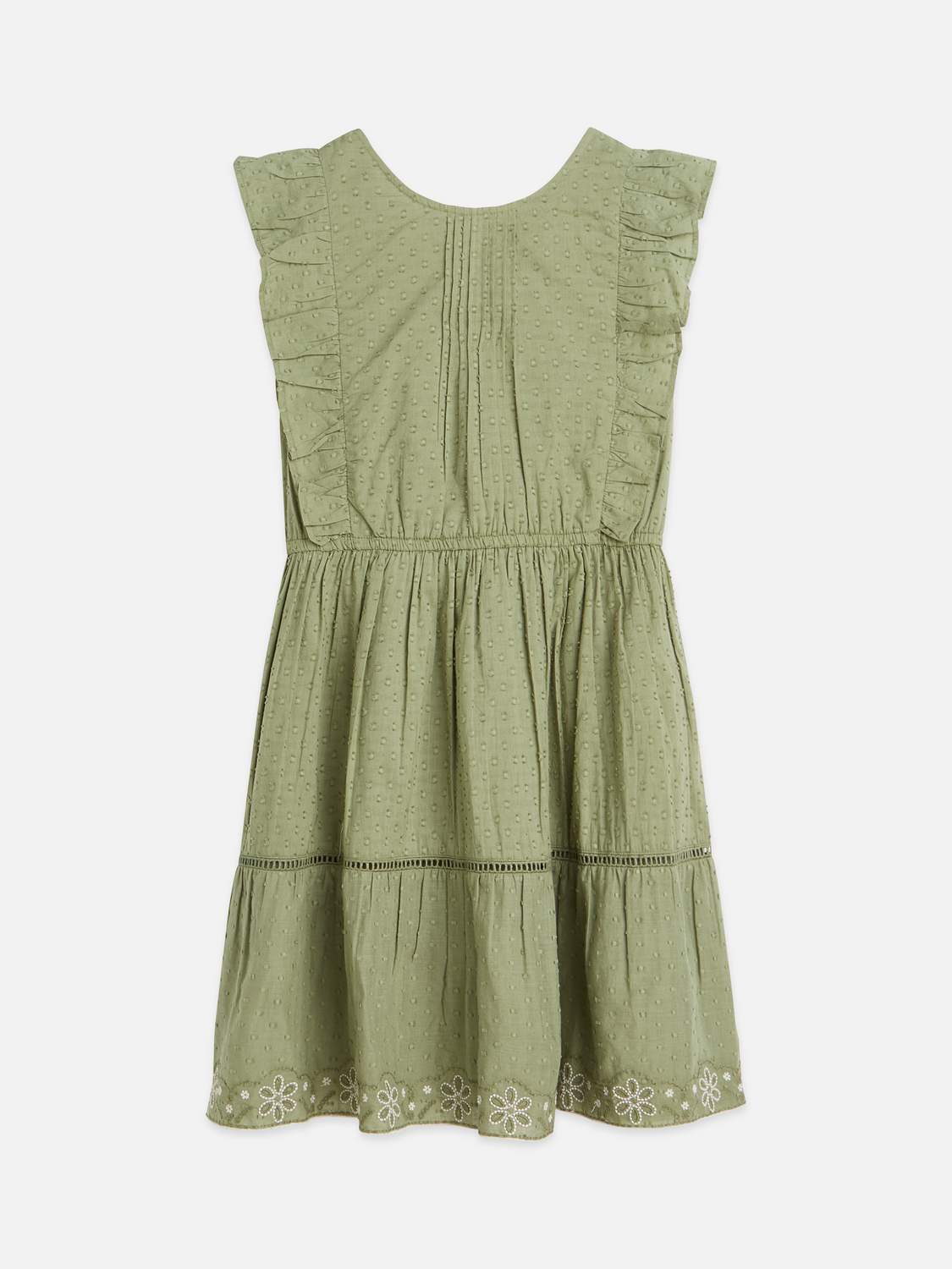 Girls' Embroidered Hem Clip Jacquard Cotton Dress
