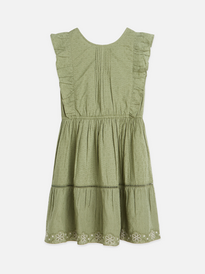 Robe en coton jacquard brodée à ourlet clip pour fille