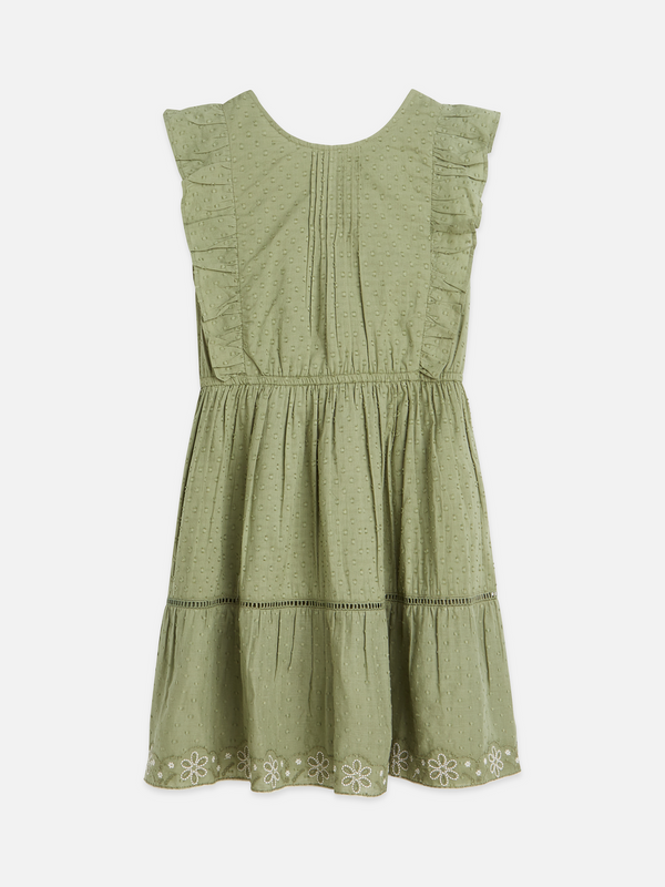 Robe en coton jacquard brodée à ourlet clip pour fille