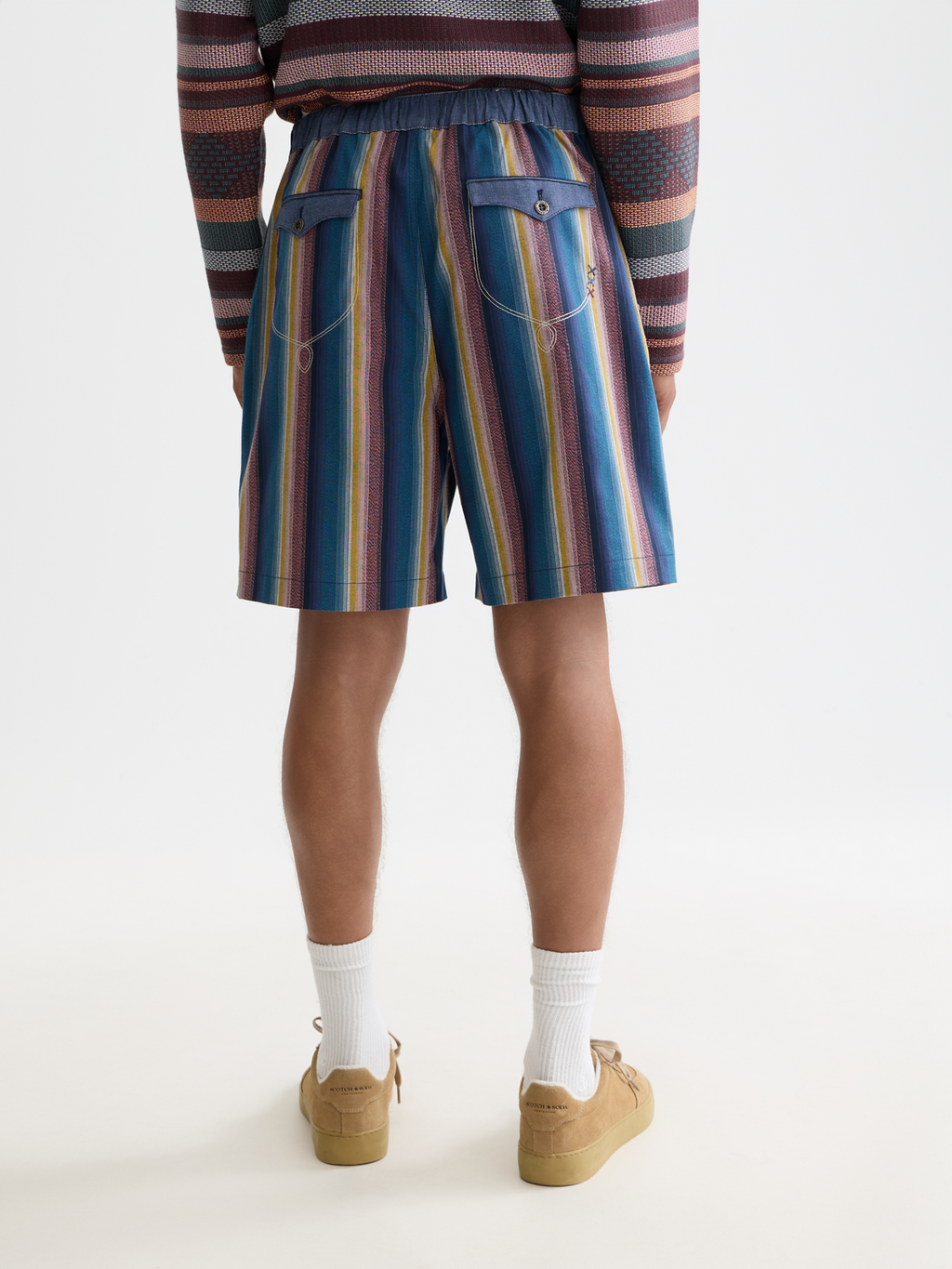 Western Detailed Striped Cotton Loose-Fit Bermuda