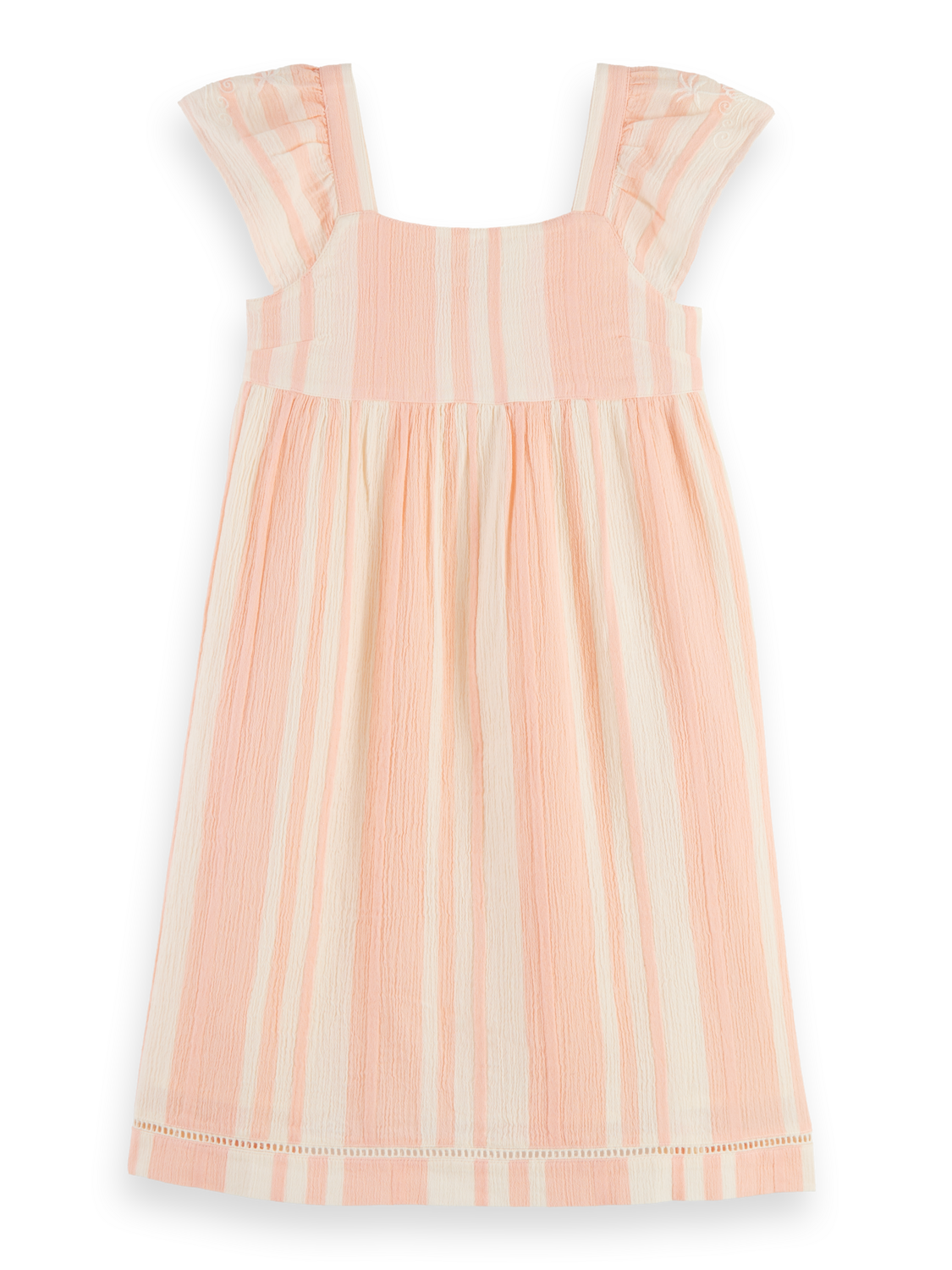 Capped Sleeve Striped & Embroidered Lightweight Dress