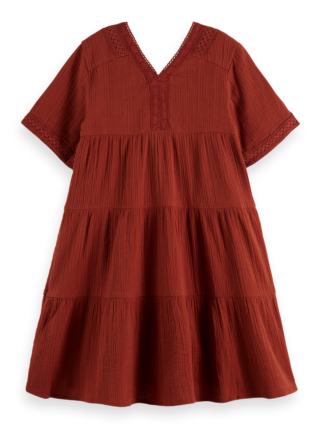 Lace Detail Crinkle Cotton Midi Dress