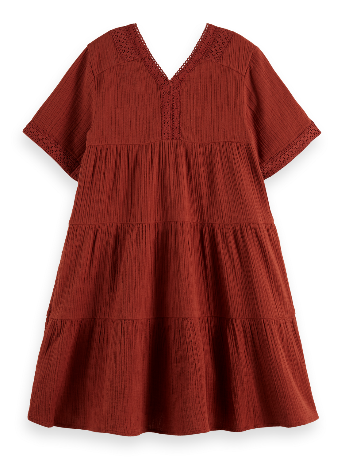 Lace Detail Crinkle Cotton Midi Dress