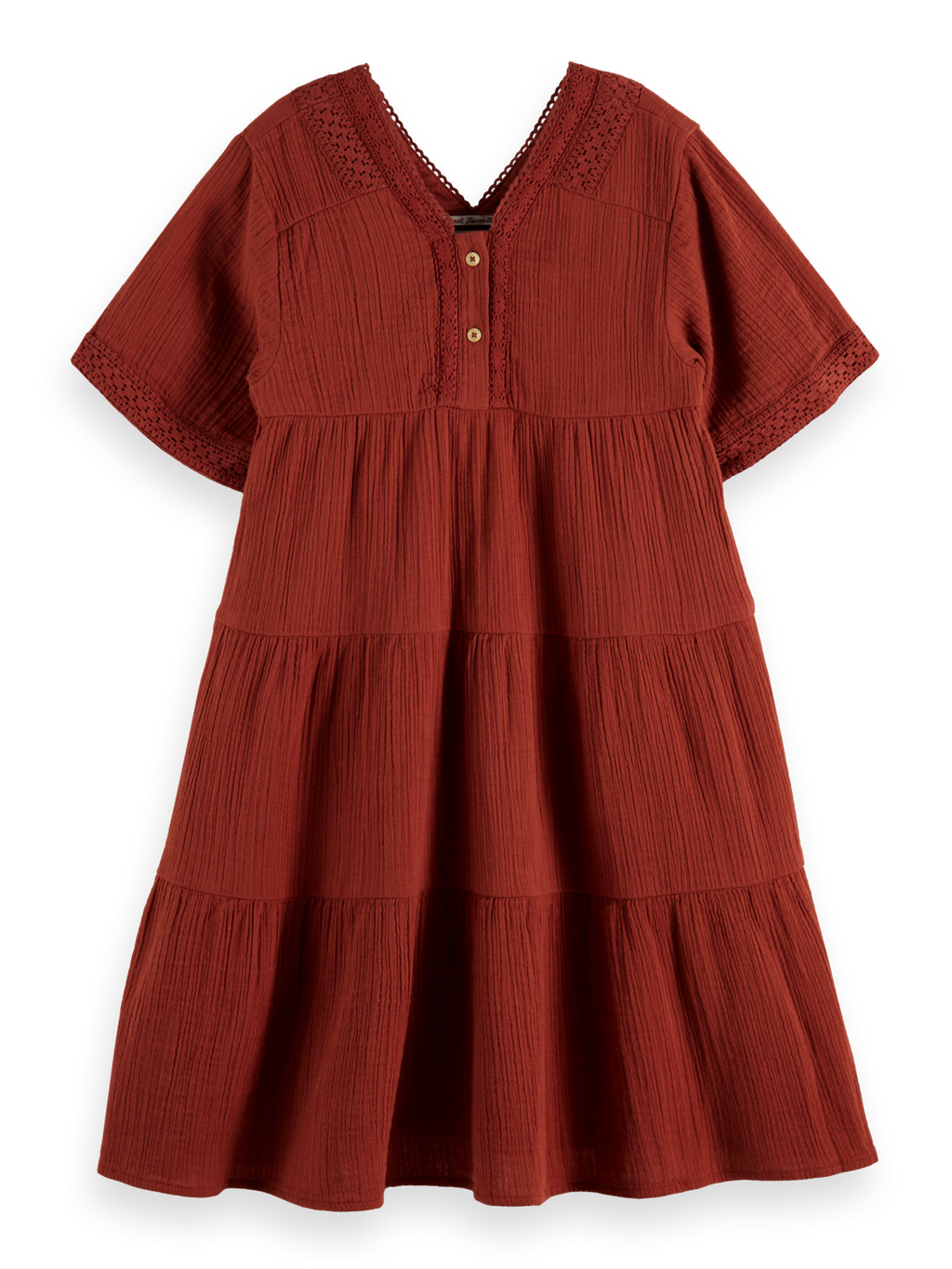 Lace Detail Crinkle Cotton Midi Dress