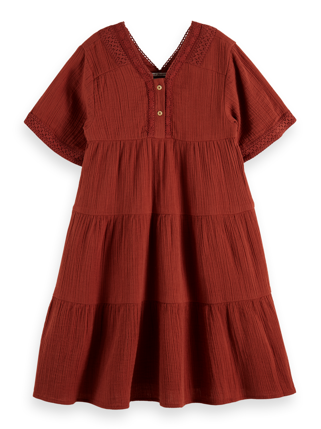 Lace Detail Crinkle Cotton Midi Dress