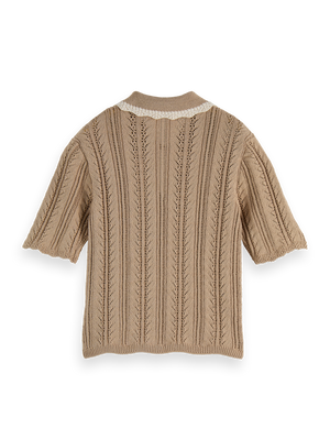 Pointelle collared knitted polo