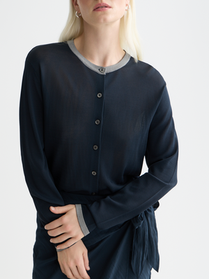 Stripe Trim Relaxed Cardigan