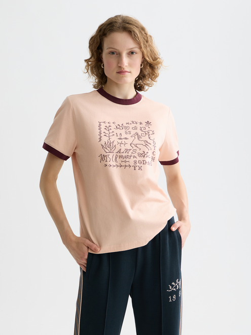T-shirt coupe droite brodé à liserés contrastants