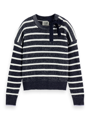 Stripe Tie Neck Pullover