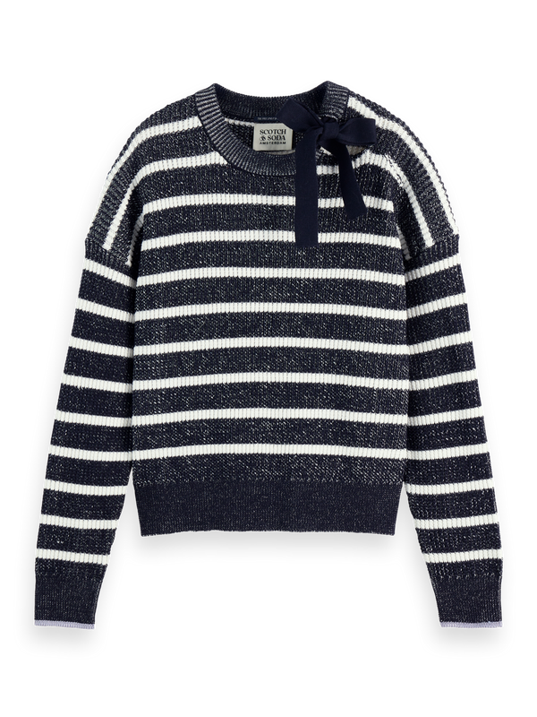 Stripe Tie Neck Pullover