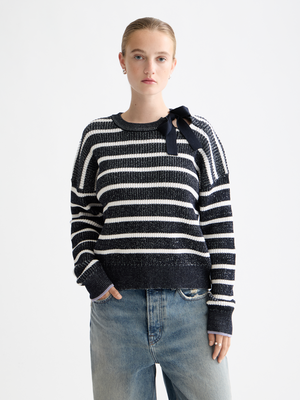 Stripe Tie Neck Pullover