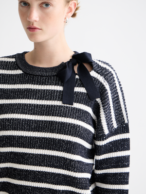 Stripe Tie Neck Pullover