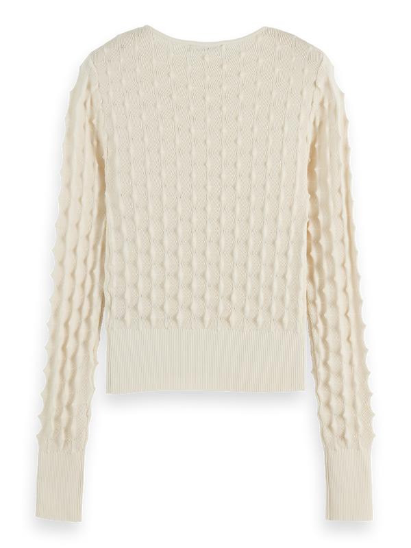 Slash neck textured stitch pullover