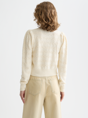 Bouclé-Streifen-Cardigan mit Rundhalsausschnitt