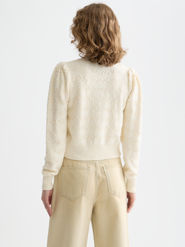 Bouclé-Streifen-Cardigan mit Rundhalsausschnitt