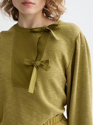 Open Neck Sweatshirt With Woven Front Placket