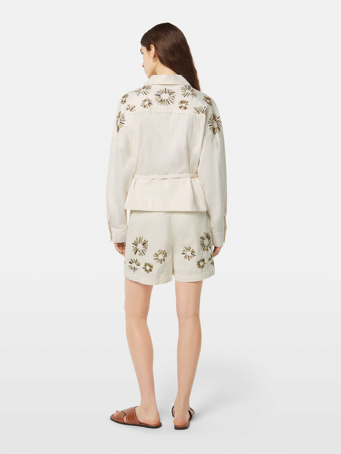 Embellished Belted Cotton Trucker Jacket