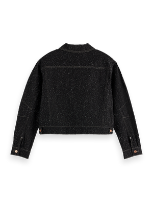 Black denim textured oversized jacket — Black Snow