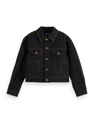 Black denim textured oversized jacket — Black Snow