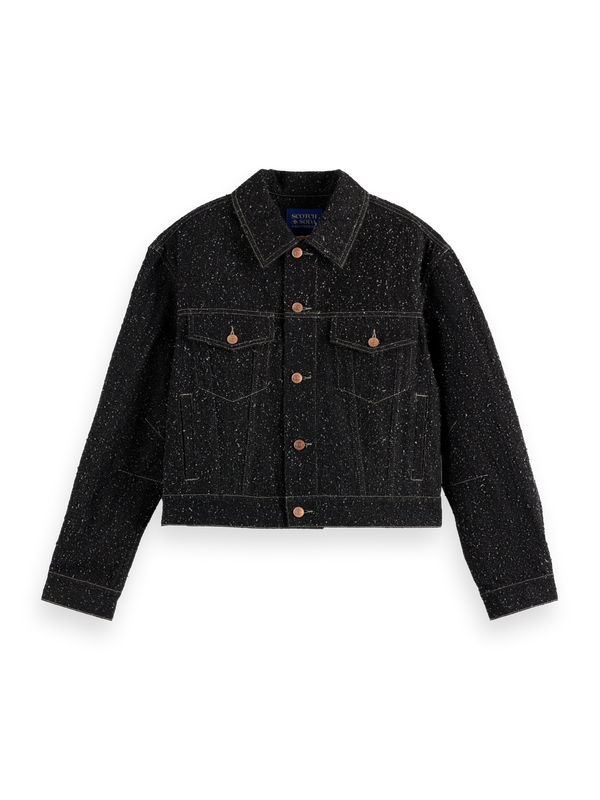 Black denim textured oversized jacket — Black Snow