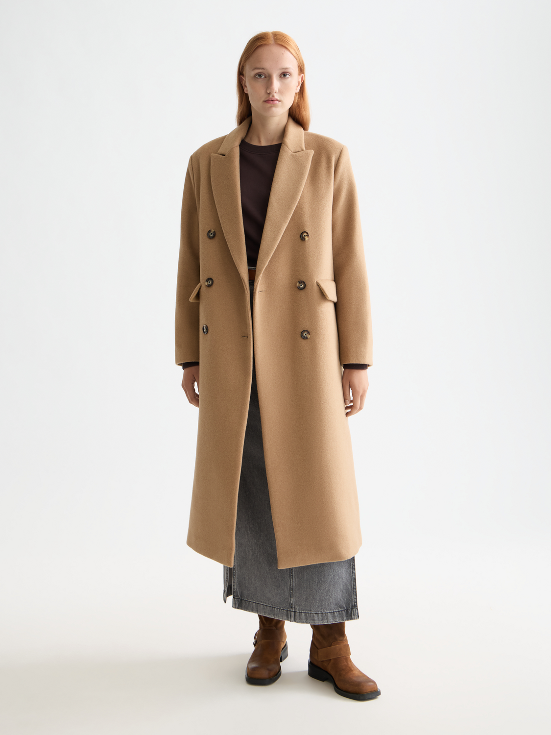 Double Breasted Tailored Wool Blend Coat