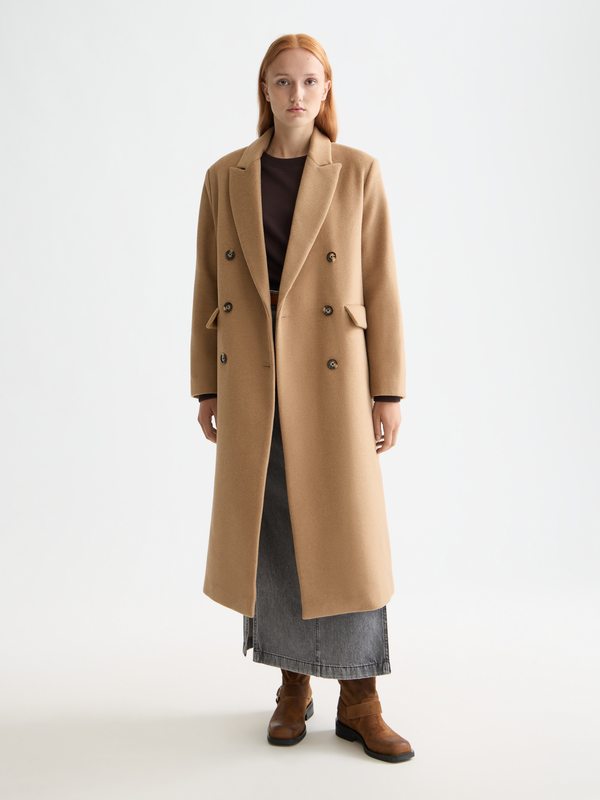 Double Breasted Tailored Wool Blend Coat