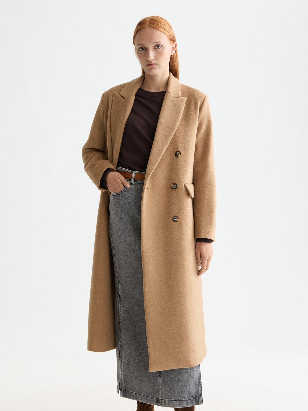 Double Breasted Tailored Wool Blend Coat