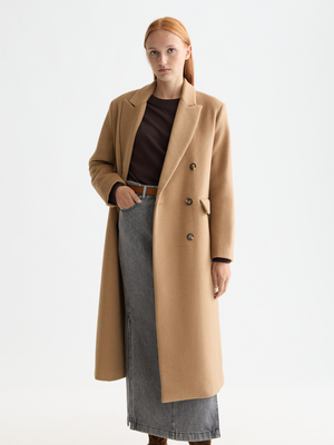 Double Breasted Tailored Wool Blend Coat