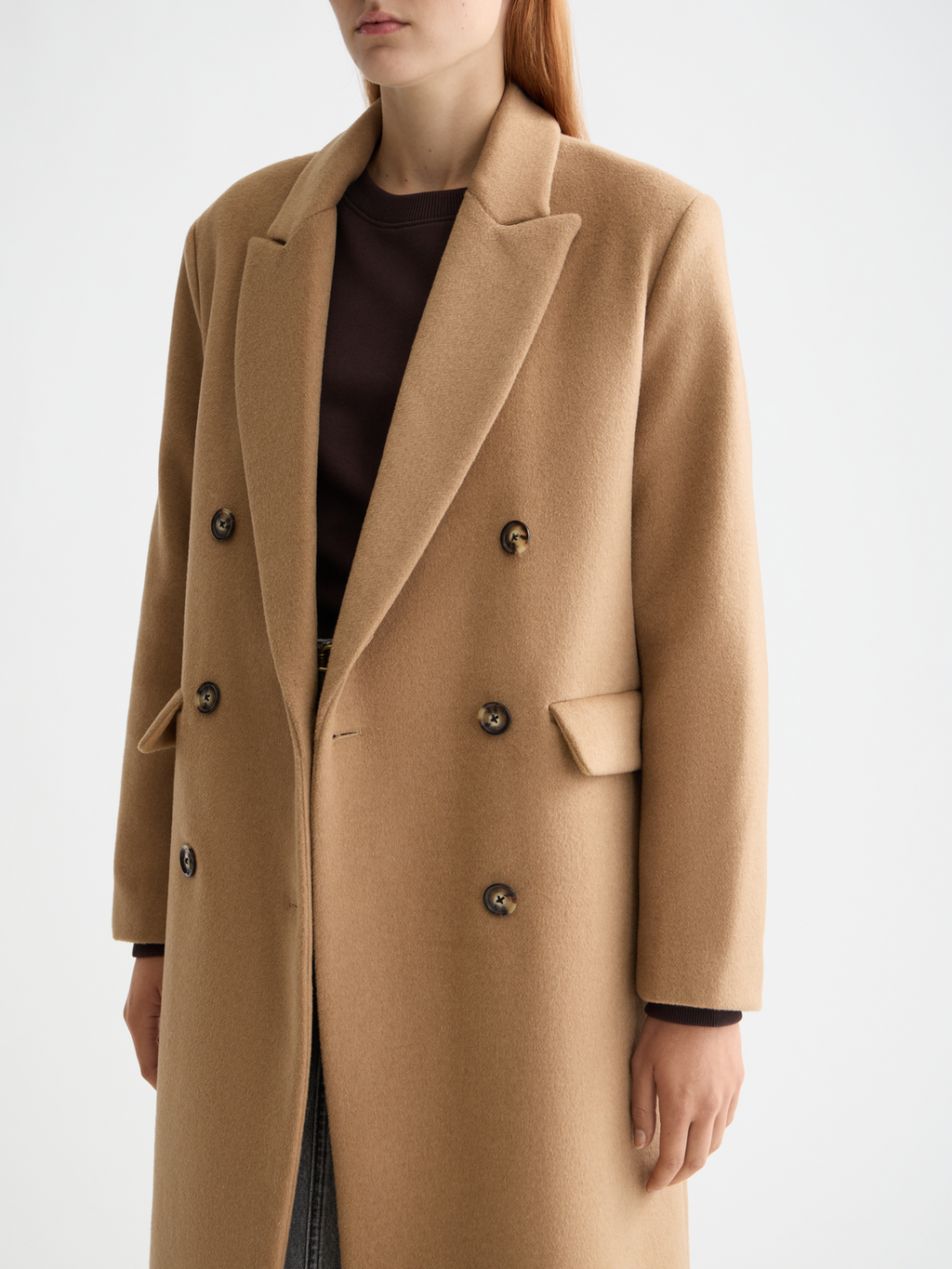 Double Breasted Tailored Wool Blend Coat