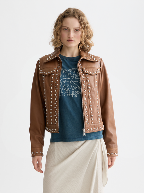 Nietenbesetzte Leder-Truckerjacke