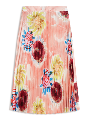 Printed Pleated High Rise Midi Skirt