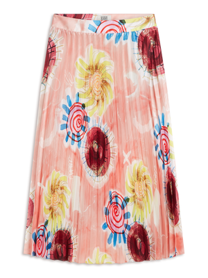 Printed Pleated High Rise Midi Skirt
