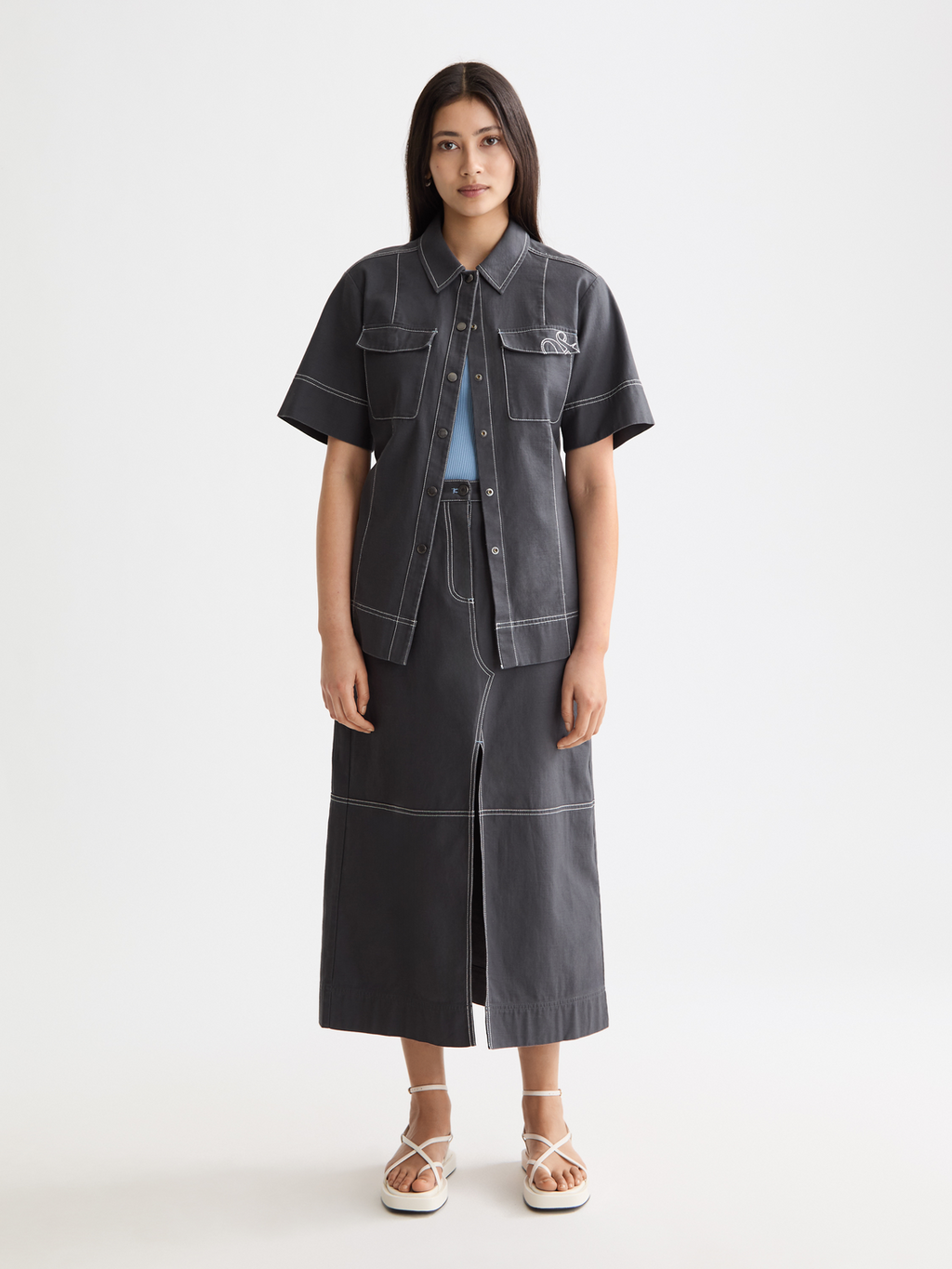 Workwear Midi Skirt With Front Slit