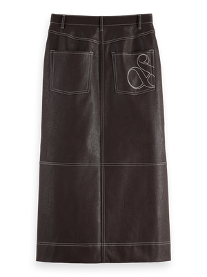 Faux Leather midi skirt with front slit