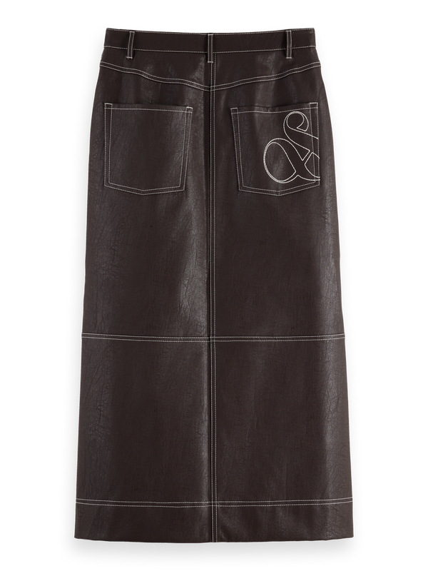 Faux Leather midi skirt with front slit