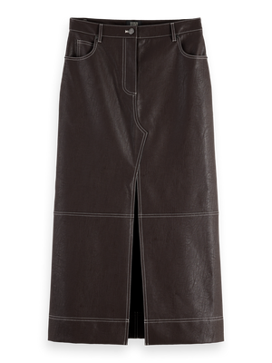 Faux Leather midi skirt with front slit