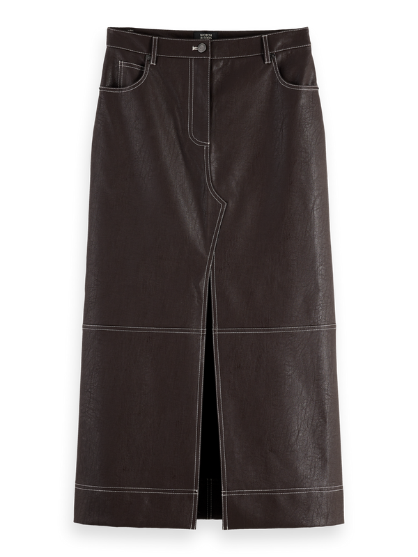 Faux Leather midi skirt with front slit
