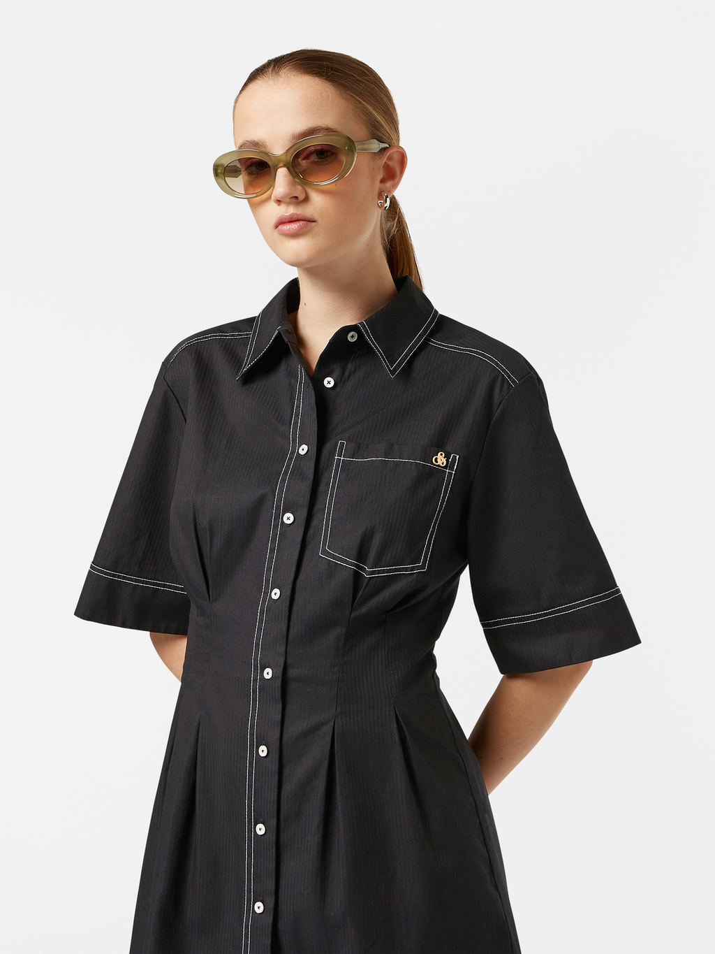 Structured Stripe Mini Shirt Dress
