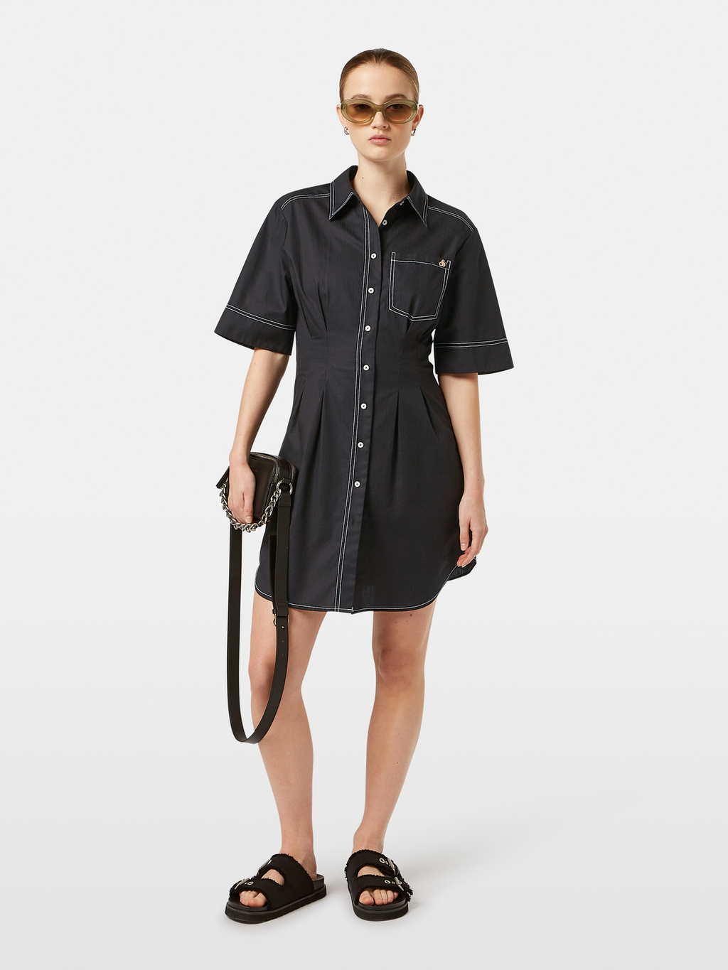 Structured Stripe Mini Shirt Dress