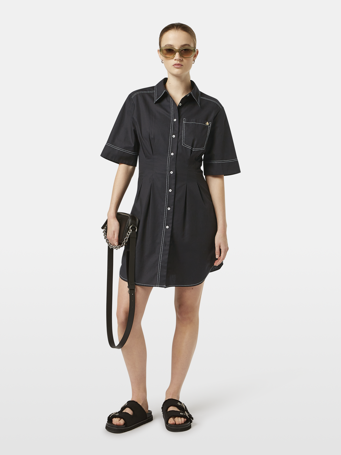 Structured Stripe Mini Shirt Dress