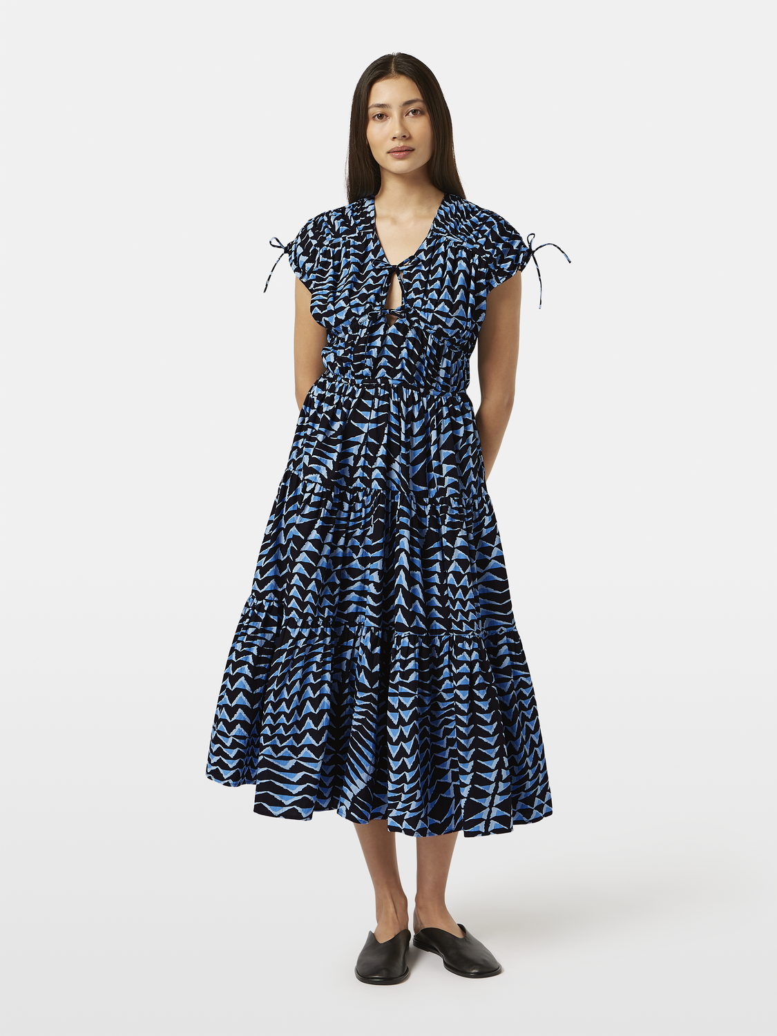 Tiered Poplin Midi Dress