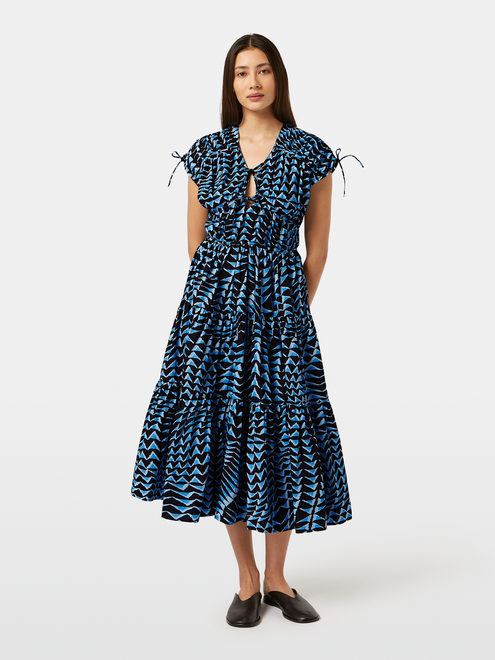 Robe midi à volants en popeline