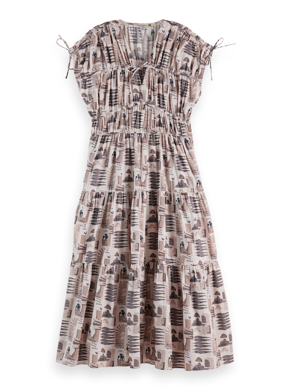 Robe midi froncée avec détails noués